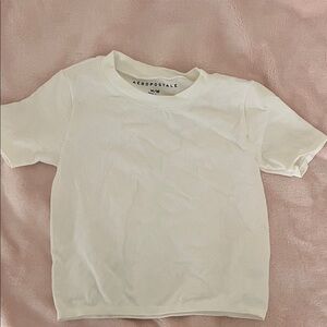 Aeropostale White Ribbed Short Sleeve Kids Tee